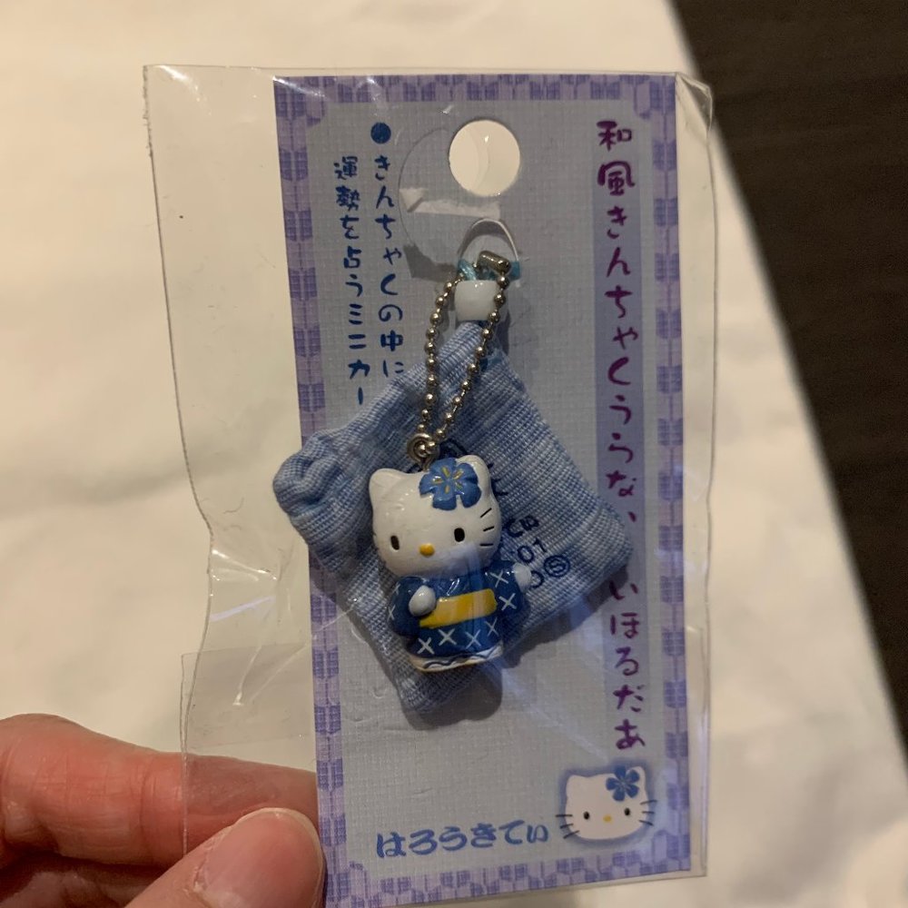 Vintage 2001 Hello Kitty Blue Kimono Charm Cellphone Key chain